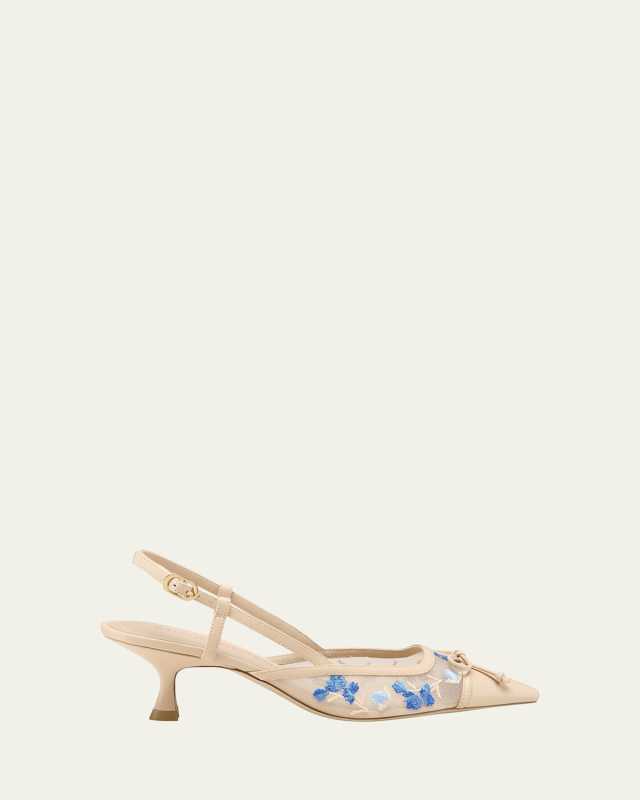 Kitty Embroidered Slingback Pumps